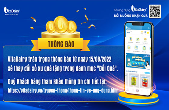  ĐIỀU CHỈNH SỐ XU ĐỔI QUÀ TRÊN ỨNG DỤNG VITADAIRY – ĐỔI MUỖNG NHẬN QUÀ 