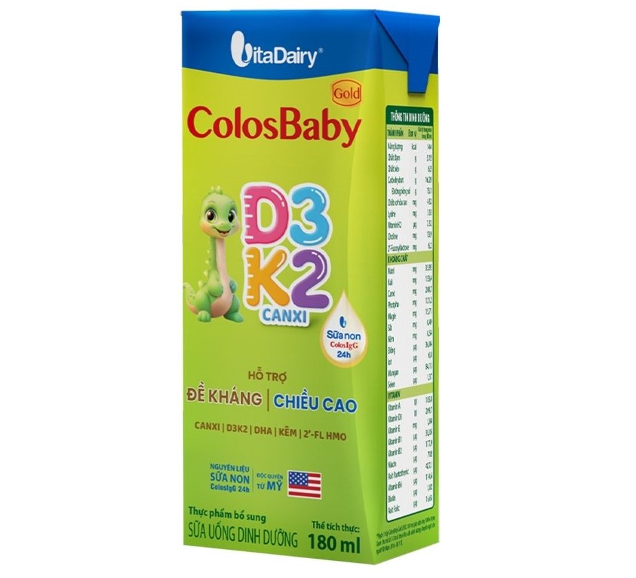 ColosBaby Gold D3K2 kết hợp canxi - vitamin D3 - K2, giúp bé phát triển chiều cao