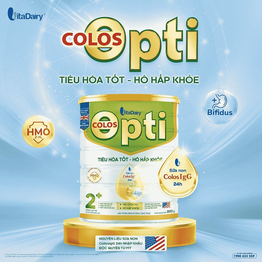 Colos Opti 2+ bổ sung lợi khuẩn Bifidus cùng HMO - FOS/Inulin giúp ổn định tiêu hóa và giảm nguy cơ táo bón