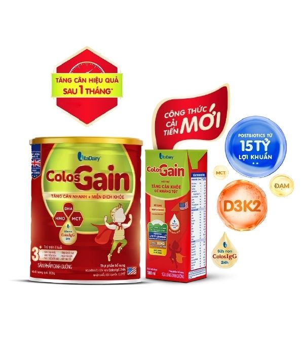 Colos Gain 3+ c&oacute; c&ocirc;ng thức cao năng lượng, ph&ugrave; hợp cho trẻ biếng ăn, suy dinh dưỡng