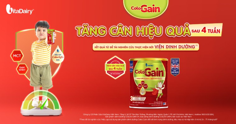 COLOSGAIN GIÚP TRẺ TĂNG CÂN SAU 4 TUẦN THEO KẾT QUẢ NGHIÊN CỨU TỪ VIỆN DINH DƯỠNG