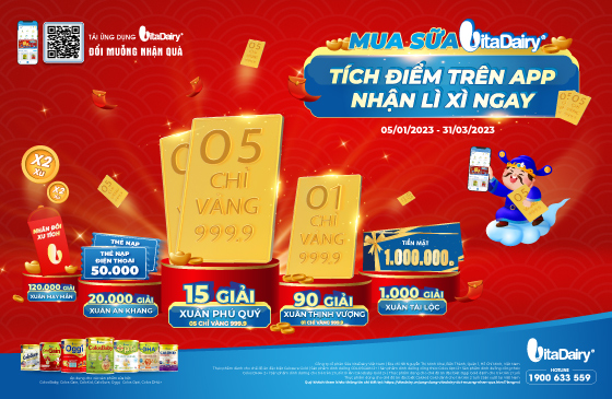 MUA SỮA VITADAIRY – TÍCH ĐIỂM TRÊN APP – NHẬN LÌ XÌ NGAY